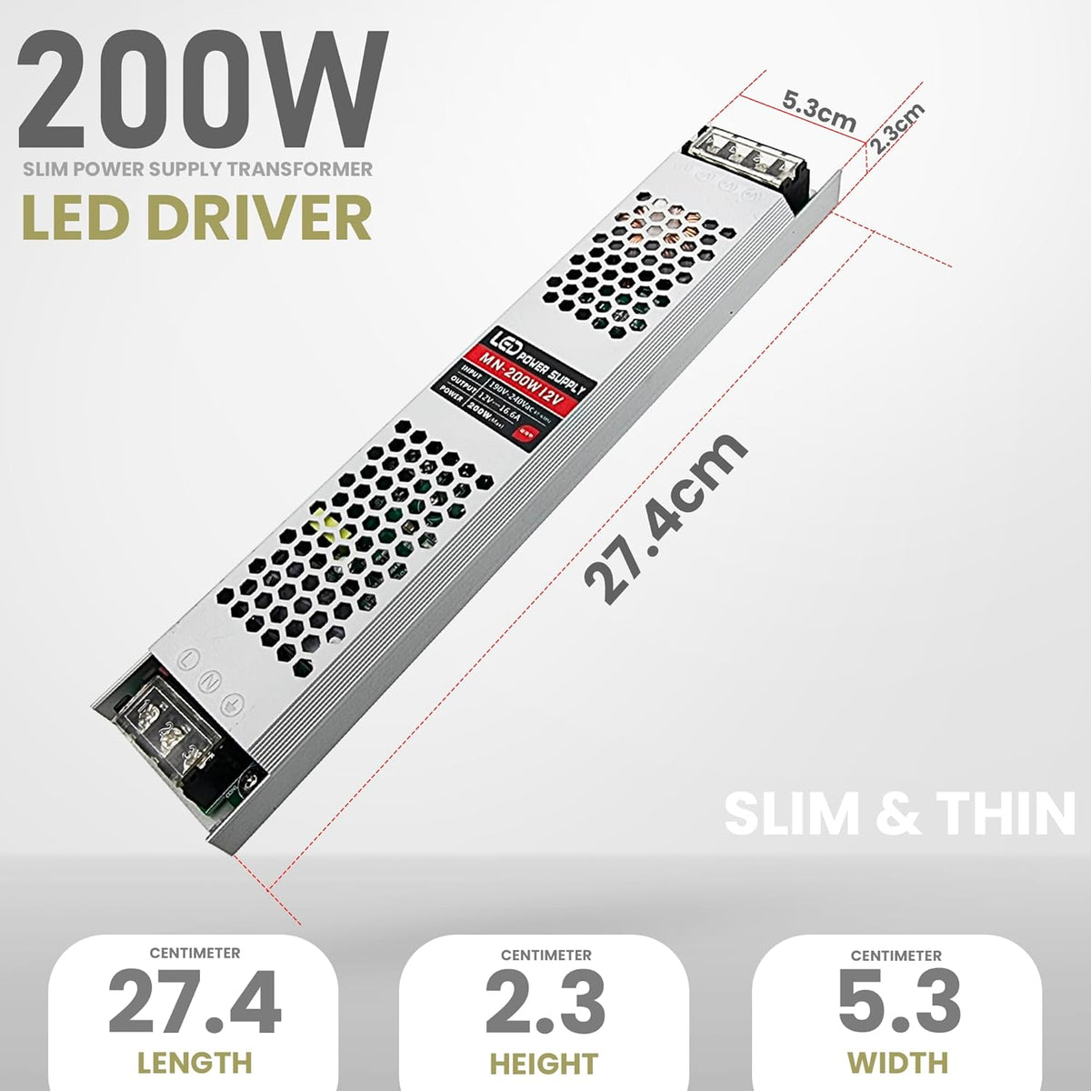 12V Slim Aluminium LED Driver IP20 – 60W to 300W - photo 14