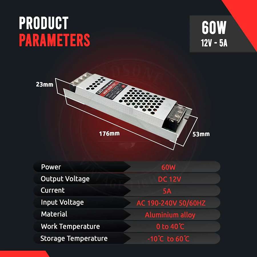 12V Slim Aluminium LED Driver IP20 – 60W to 300W - photo 2