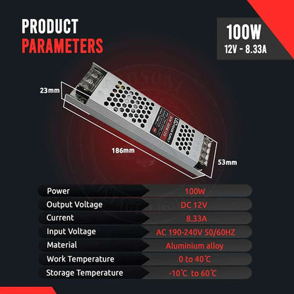 12V Slim Aluminium LED Driver IP20 – 60W to 300W - photo 3