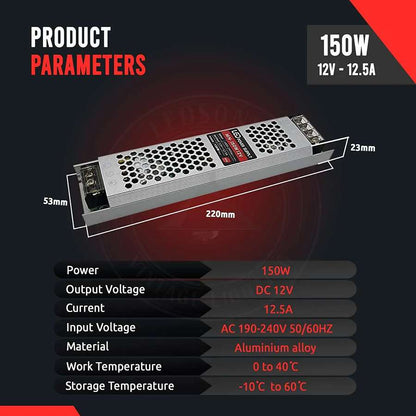 12V Slim Aluminium LED Driver IP20 – 60W to 300W - photo 4