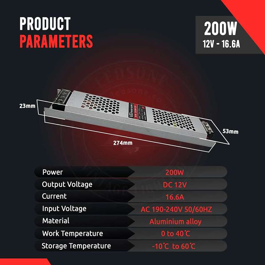 12V Slim Aluminium LED Driver IP20 – 60W to 300W - photo 5