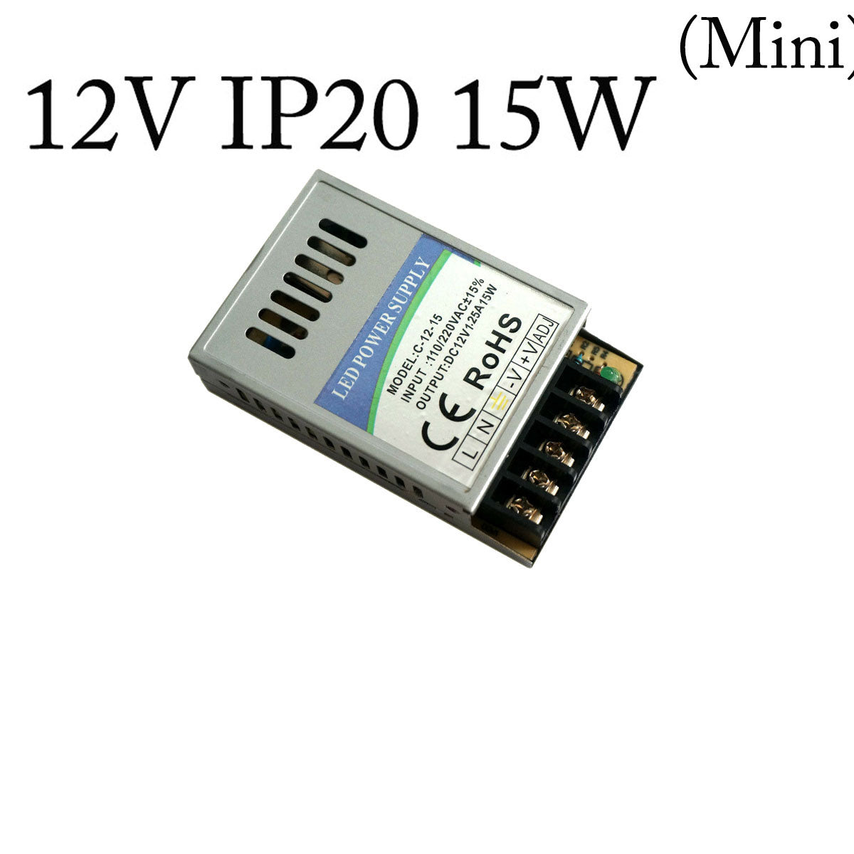 12V Slim IP20 LED Driver – 15W to 360W - 15W, Single