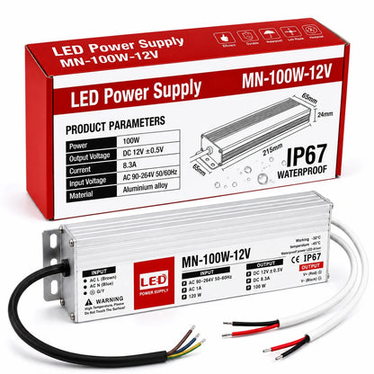 12V Ultra Slim IP67 LED Driver – 60W to 200W - 100W, Single