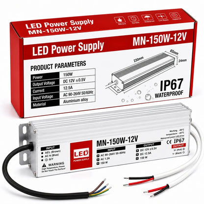 12V Ultra Slim IP67 LED Driver – 60W to 200W - 150W, Single