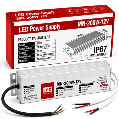 12V Ultra Slim IP67 LED Driver – 60W to 200W - 200W, Single
