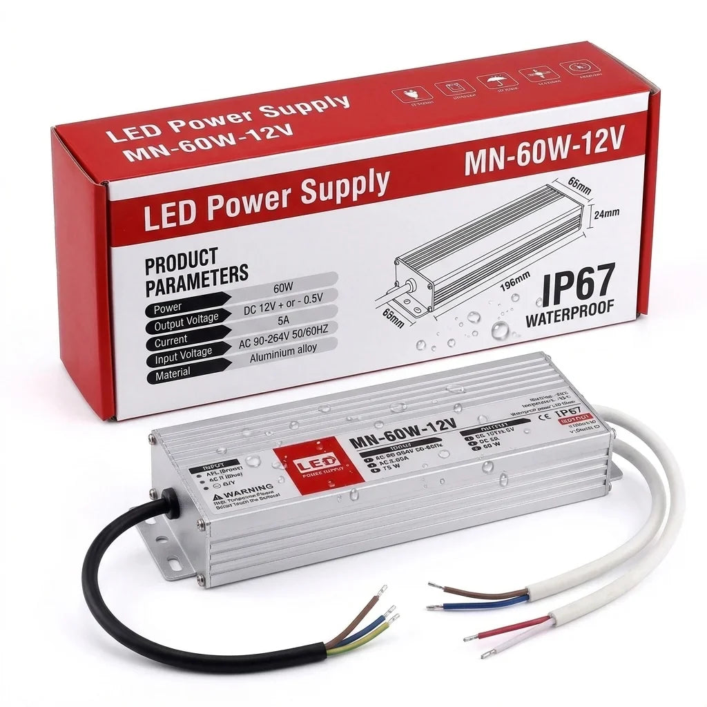 12V Ultra Slim IP67 LED Driver – 60W to 200W - 60W, Single