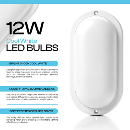 Oval LED Bulkhead Light 12W – Cool White 6400K, Wall or Ceiling - photo 4