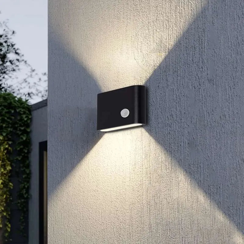 Up Down LED Wall Light with PIR Motion Sensor 12W IP54 – Black - Black, No Shade, Without Bulb