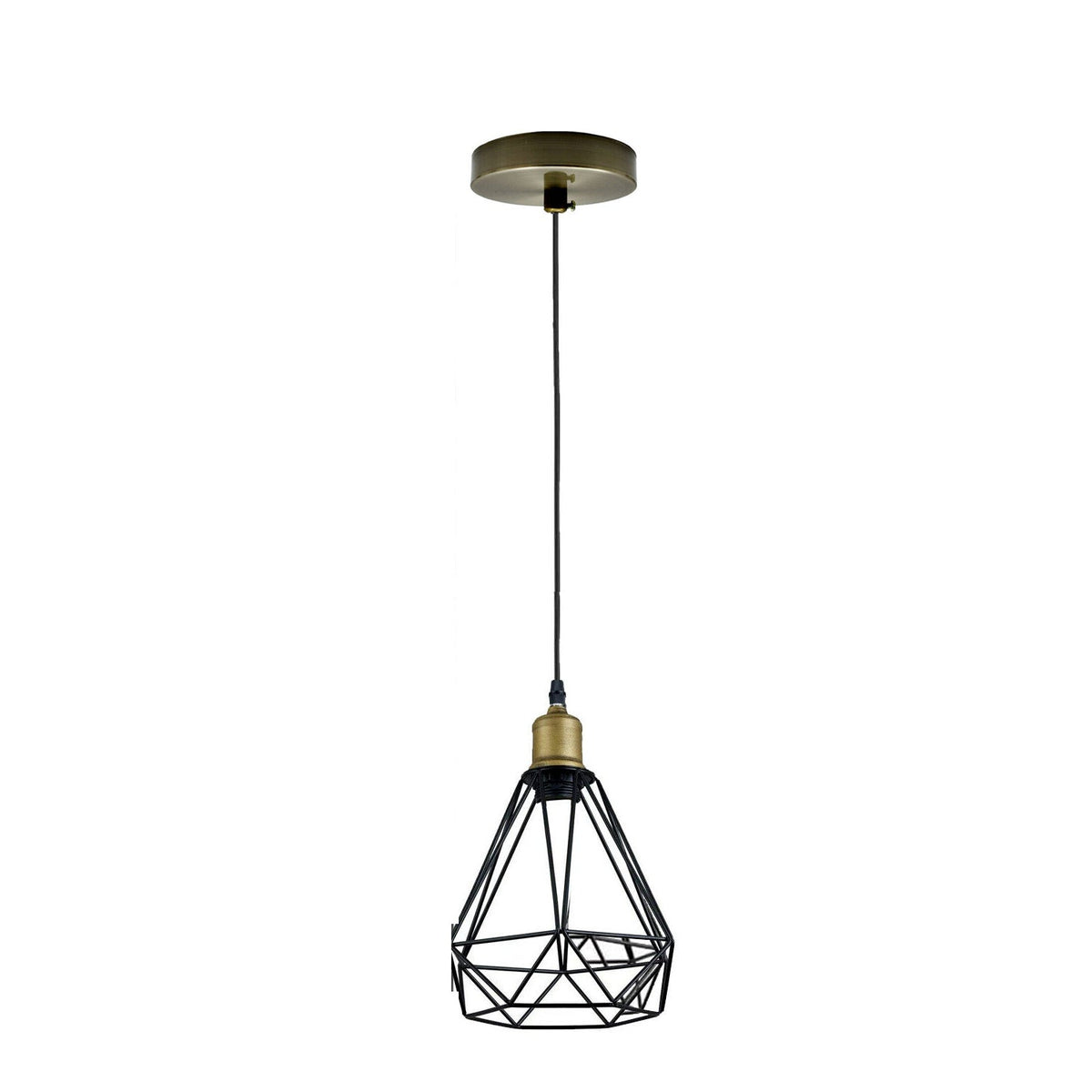 Black Cage Pendant Light – Barrel, Drum or Diamond Wire Cage, E27 - photo 2