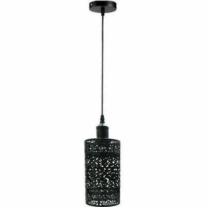 Black Cage Pendant Light – Barrel, Drum or Diamond Wire Cage, E27 - Black, Barrel Cage Style 6 Black, Without Bulb