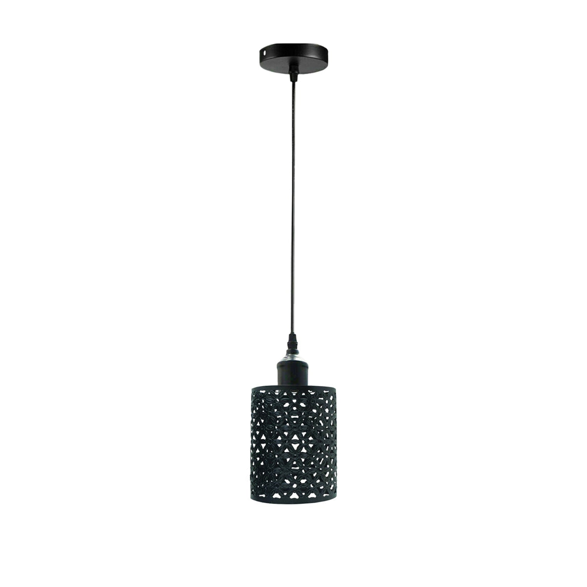 Black Cage Pendant Light – Barrel, Drum or Diamond Wire Cage, E27 - Black, Barrel Cage Style 2 Black, Without Bulb