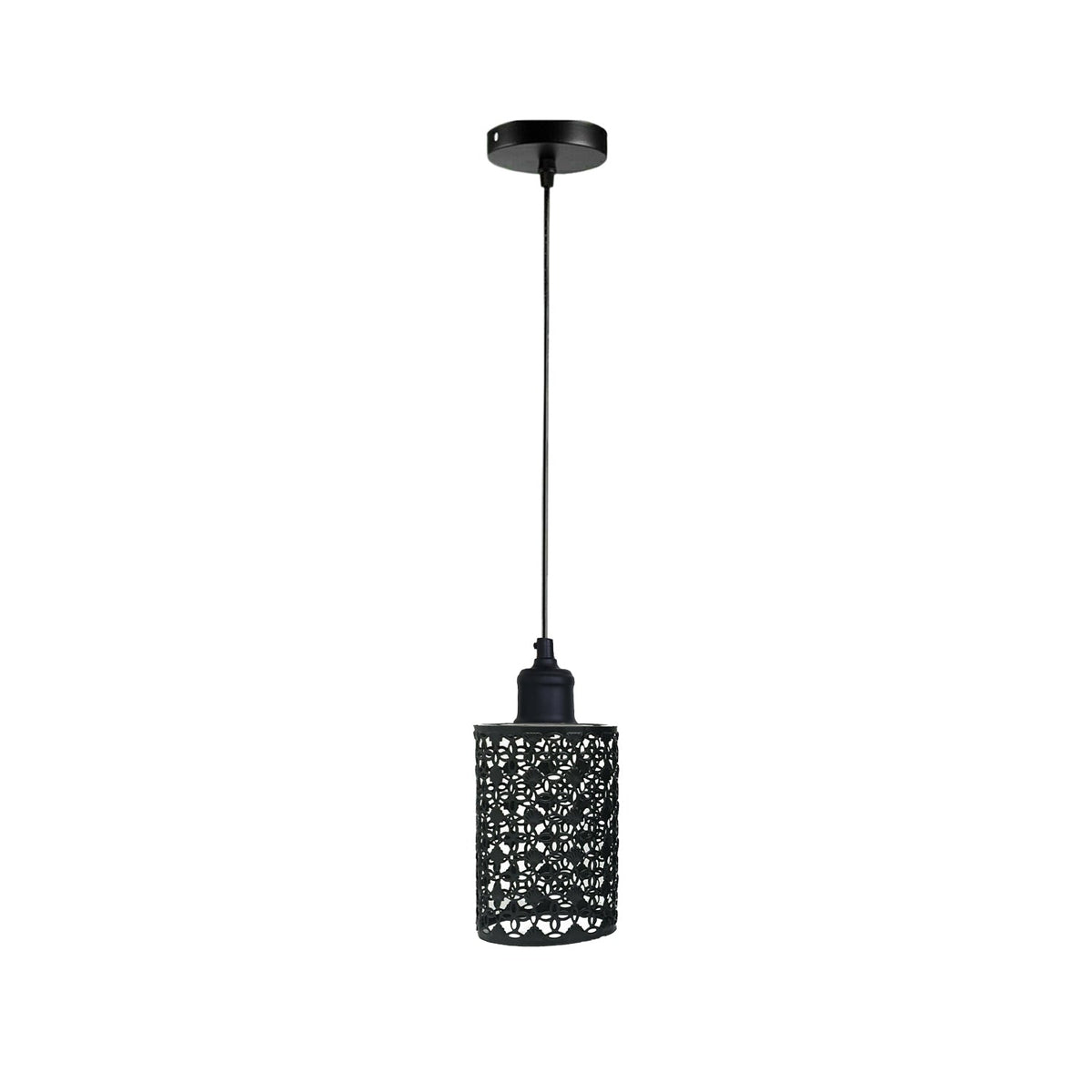 Black Cage Pendant Light – Barrel, Drum or Diamond Wire Cage, E27 - Black, Drum Black, Without Bulb
