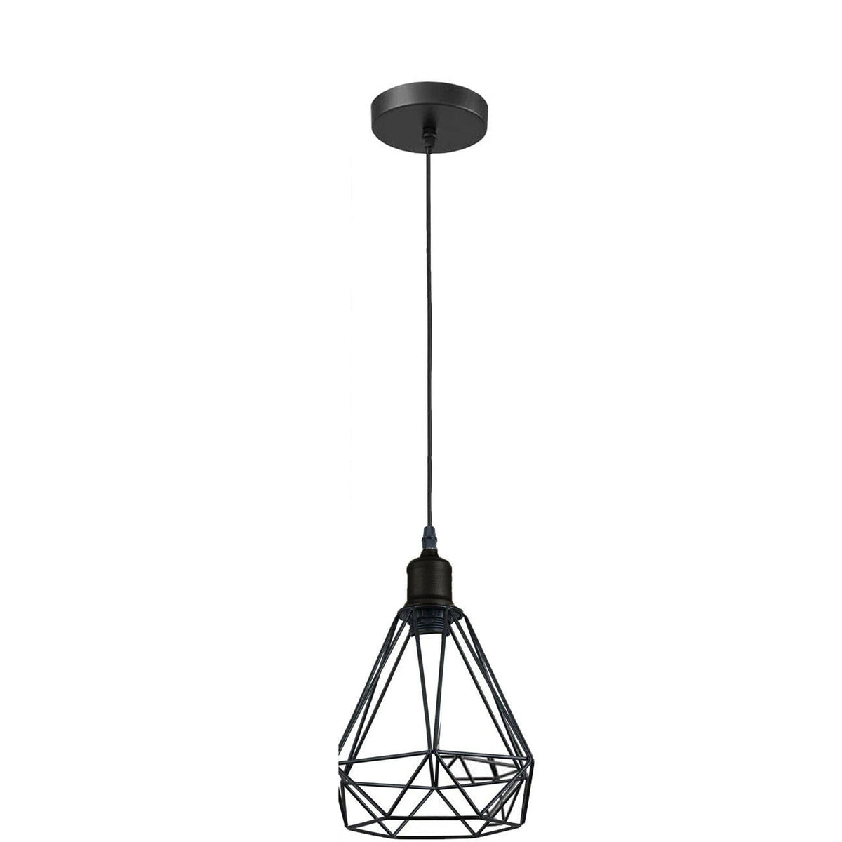 Black Cage Pendant Light – Barrel, Drum or Diamond Wire Cage, E27 - Black, Wire Cage Black, Without Bulb