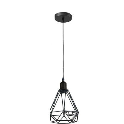 Black Cage Pendant Light – Barrel, Drum or Diamond Wire Cage, E27 - Black, Wire Cage Black, Without Bulb