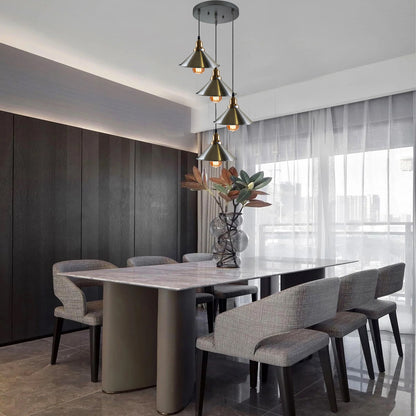 4-Light Cone Pendant Cluster – Satin Nickel Shades, Brass Holders - photo 4