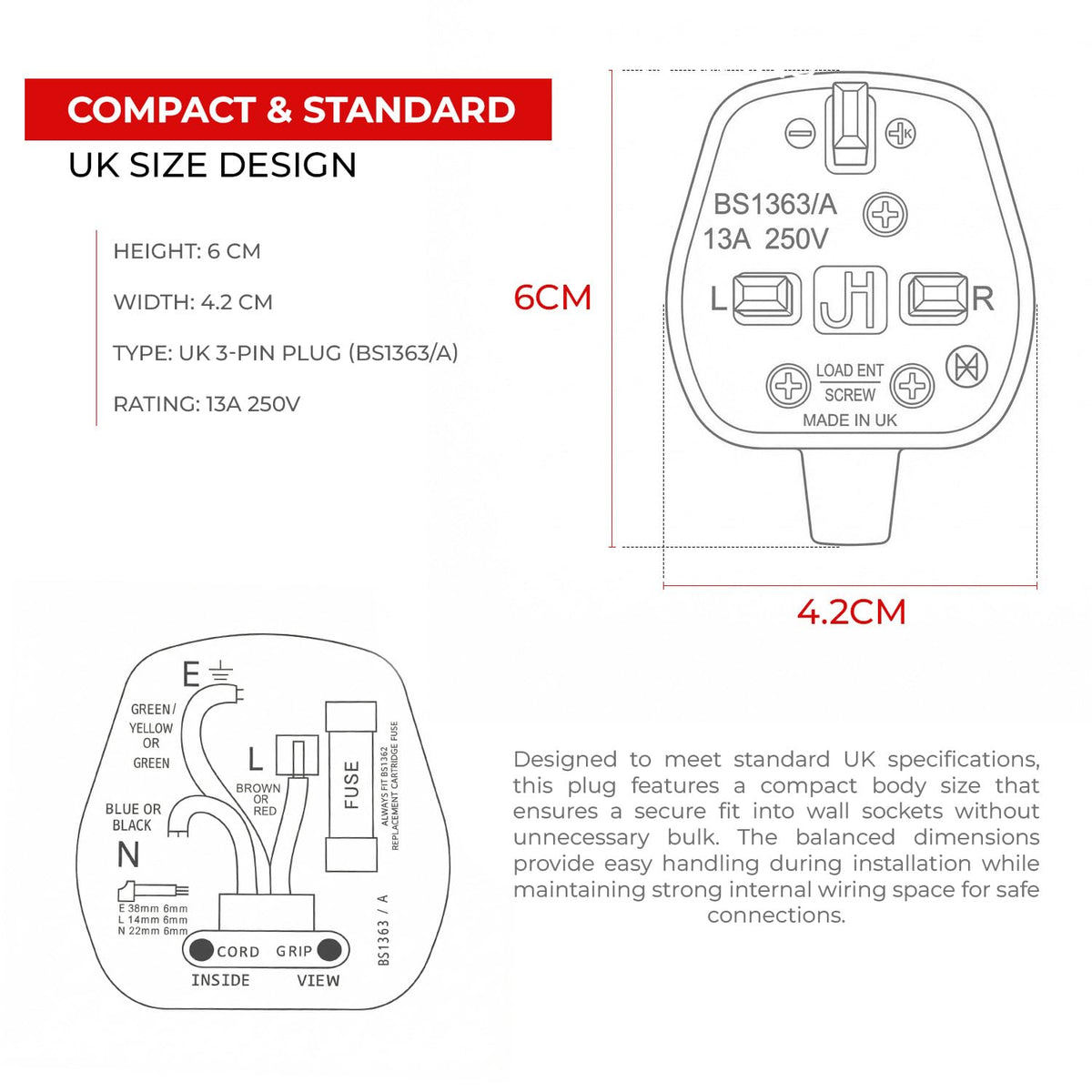 13A Rewirable UK Plug – BS1363, White or Clear - photo 2
