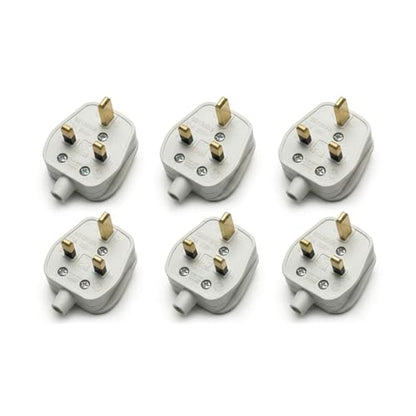 13A Rewirable UK Plug – BS1363, White or Clear - Standard, White, Pack of 6