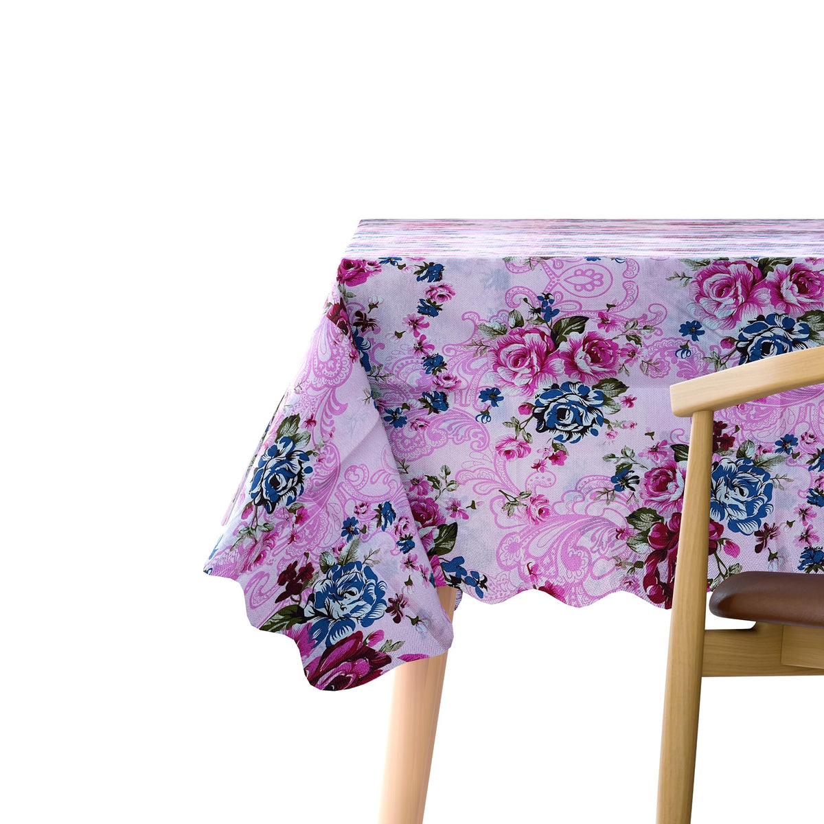 Scalloped Floral Tablecloth – 152 x 230 cm, 5 Designs, Wipe-Clean - Pink, Blue Roses