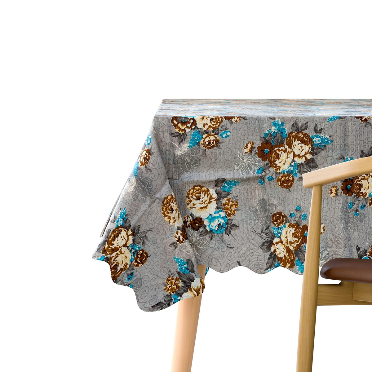 Scalloped Floral Tablecloth – 152 x 230 cm, 5 Designs, Wipe-Clean - Grey, Brown Roses