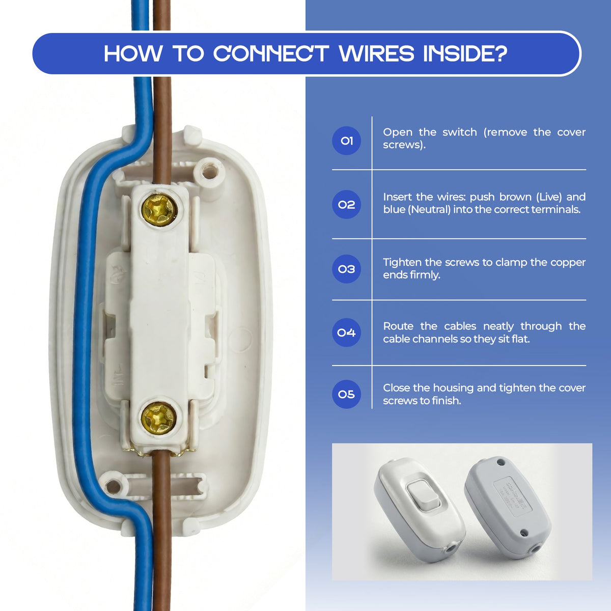 16A Inline Rocker On/Off Switch White Heavy Duty - photo 5
