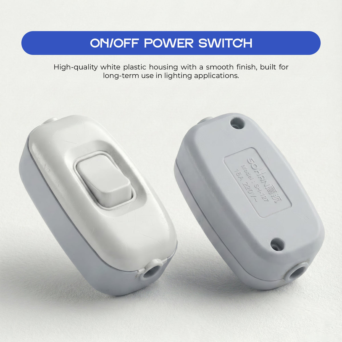 16A Inline Rocker On/Off Switch White Heavy Duty - photo 2