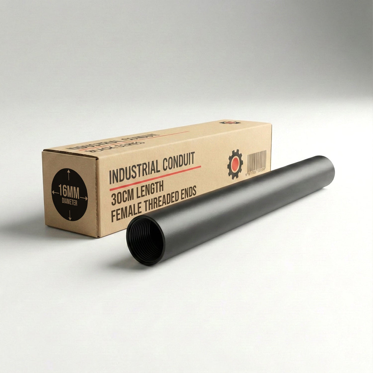 16mm Black Steel Conduit Pipe Female Thread – 20, 30 & 50 cm - 30 cm, Single