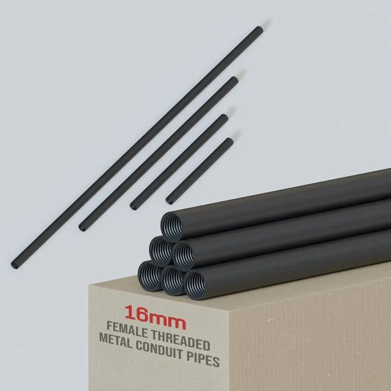 16mm Black Steel Conduit Pipe Female Thread – 20, 30 & 50 cm - 50 cm, Single