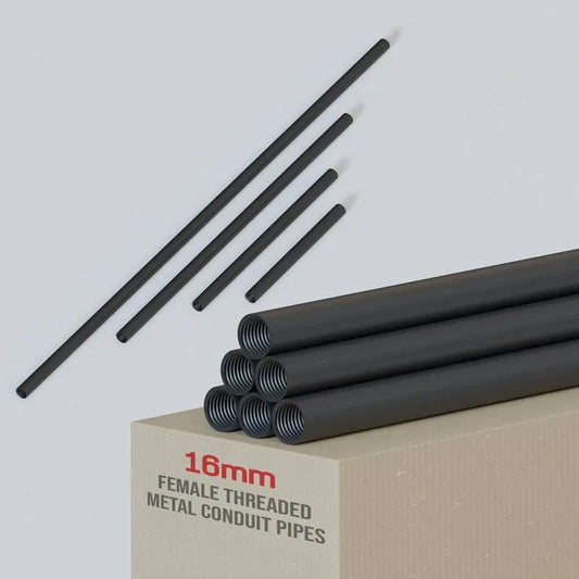 16mm Black Steel Conduit Pipe Female Thread – 20, 30 & 50 cm - 50 cm, Single