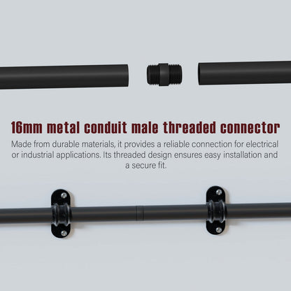 16mm Male Threaded Conduit Pipe Connector Black Steel - photo 5