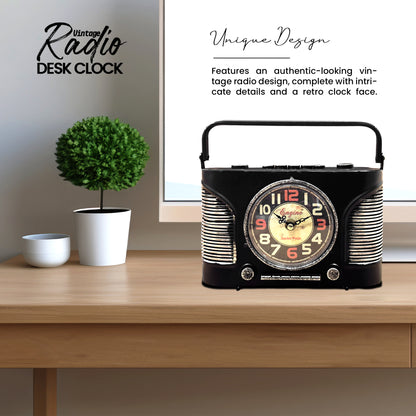 General AM FM Radio Clock Quartz Analog Vintage Handcraft Table Clock~1252