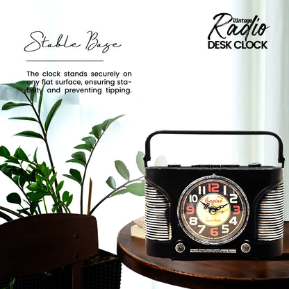 General AM FM Radio Clock Quartz Analog Vintage Handcraft Table Clock~1252
