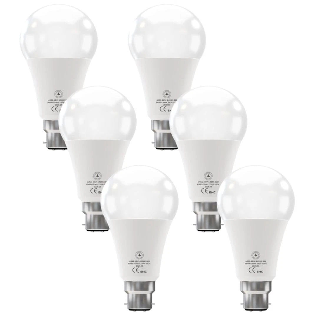 6 Pack B22 LED Bulbs 22W Cool White 6400K 2206lm