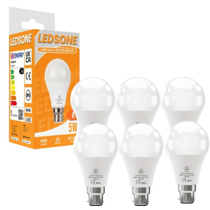 6 Pack - B22 LED Bulb SMD A55-HP 5W Cool White 6400K Non Dimmable