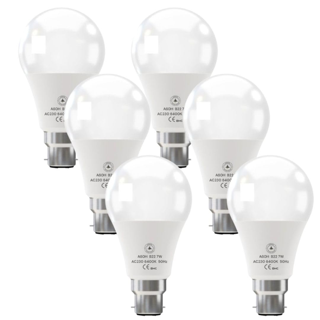 6 Pack - B22 LED Bulb SMD A60H-HP 7W Cool White 6400K Non Dimmable