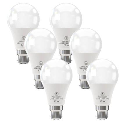 6 Pack - B22 LED Bulb SMD A60H-HP 7W Cool White 6400K Non Dimmable
