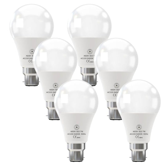 6 Pack - B22 LED Bulb SMD A60H-HP 7W Cool White 6400K Non Dimmable