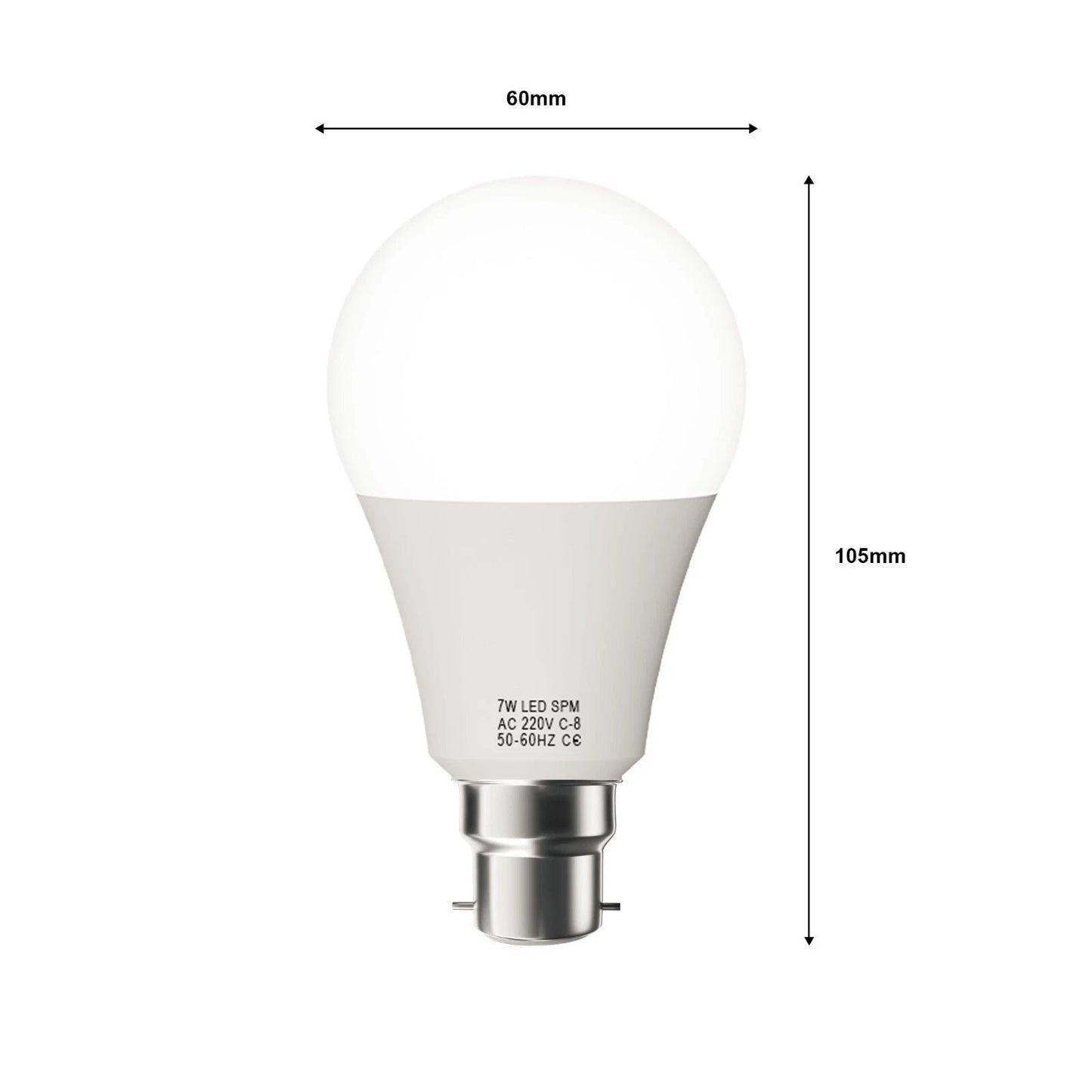 6 Pack - B22 LED Bulb SMD A60H-HP 7W Cool White 6400K Non Dimmable