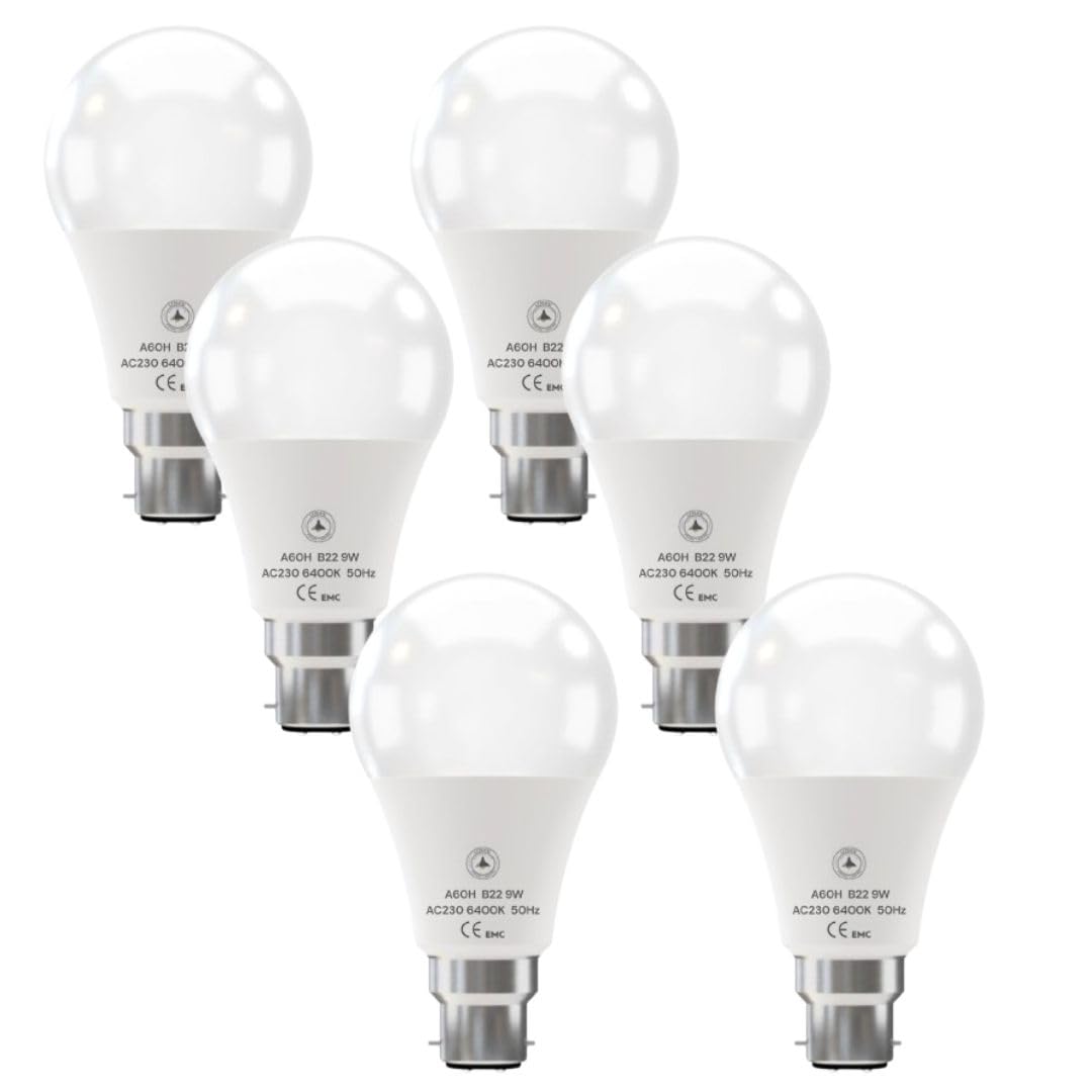 6 Pack - B22 LED Bulb SMD A60H-HP 9W Cool White 6400K Non Dimmable