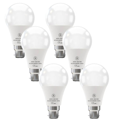 6 Pack - B22 LED Bulb SMD A60H-HP 9W Cool White 6400K Non Dimmable