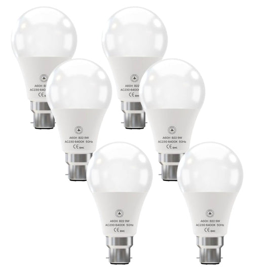 6 Pack - B22 LED Bulb SMD A60H-HP 9W Cool White 6400K Non Dimmable