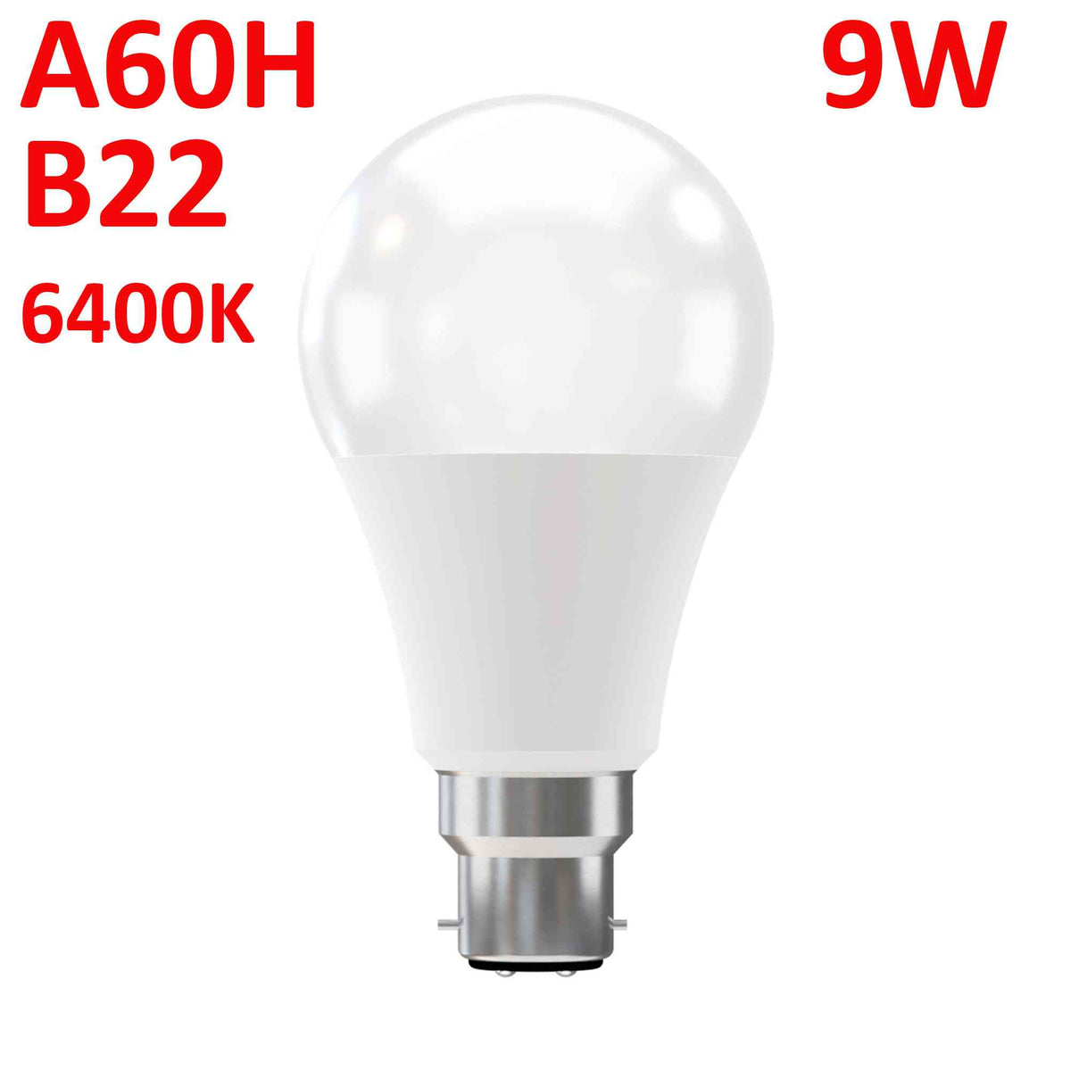 6 Pack - B22 LED Bulb SMD A60H-HP 9W Cool White 6400K Non Dimmable