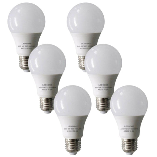 6 Pack - E27 LED Bulb SMD A60H-HP 9W Cool White 6400K Non Dimmable