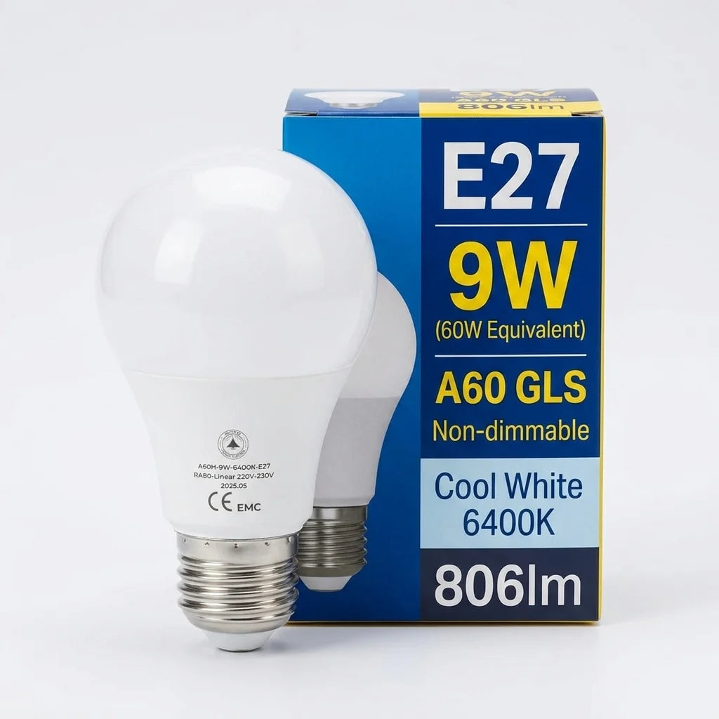 6 Pack - E27 LED Bulb SMD A60H-HP 9W Cool White 6400K Non Dimmable