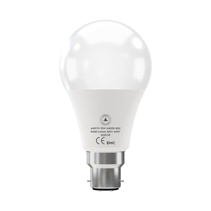 6 Pack - B22 LED Bulb SMD A65H-HP 15W Cool White 6400K Non Dimmable