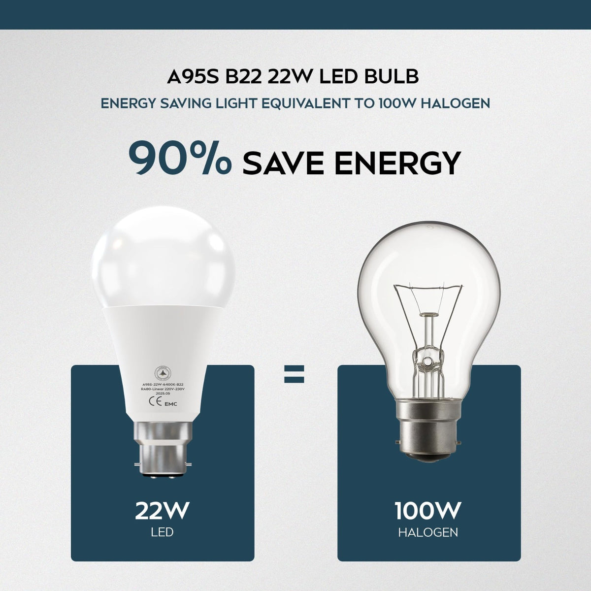 6 Pack - B22 LED Bulb SMD A95H-HP 22W Cool White 6400K Non Dimmable