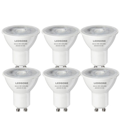 6 Pack - GU10 LED Bulb COB GU10-CW 5W Cool White 6400K Non Dimmable Clear Glass