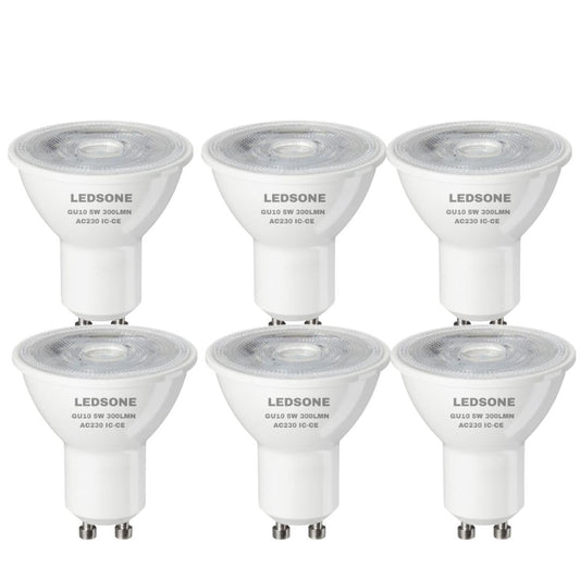 6 Pack - GU10 LED Bulb COB GU10-CW 5W Cool White 6400K Non Dimmable Clear Glass