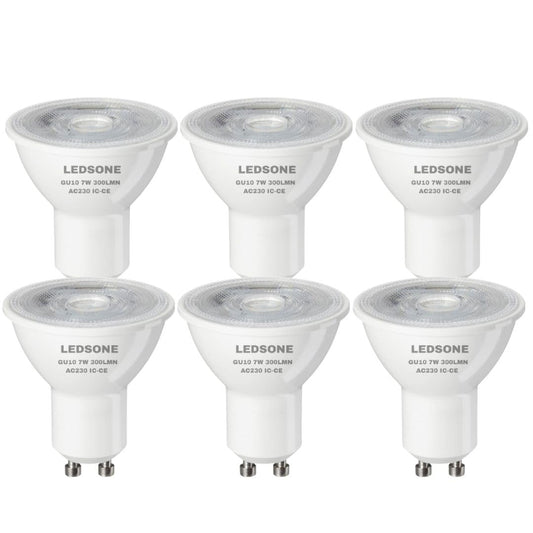 6 Pack - GU10 LED Bulb COB GU10-CW 7W Cool White 6400K Non Dimmable Clear Glass