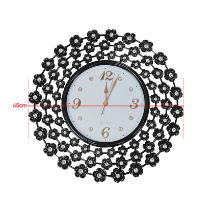 Crystal Flower Wall Clock – 45 cm, Black Metal Frame, Pack of 2 - photo 3