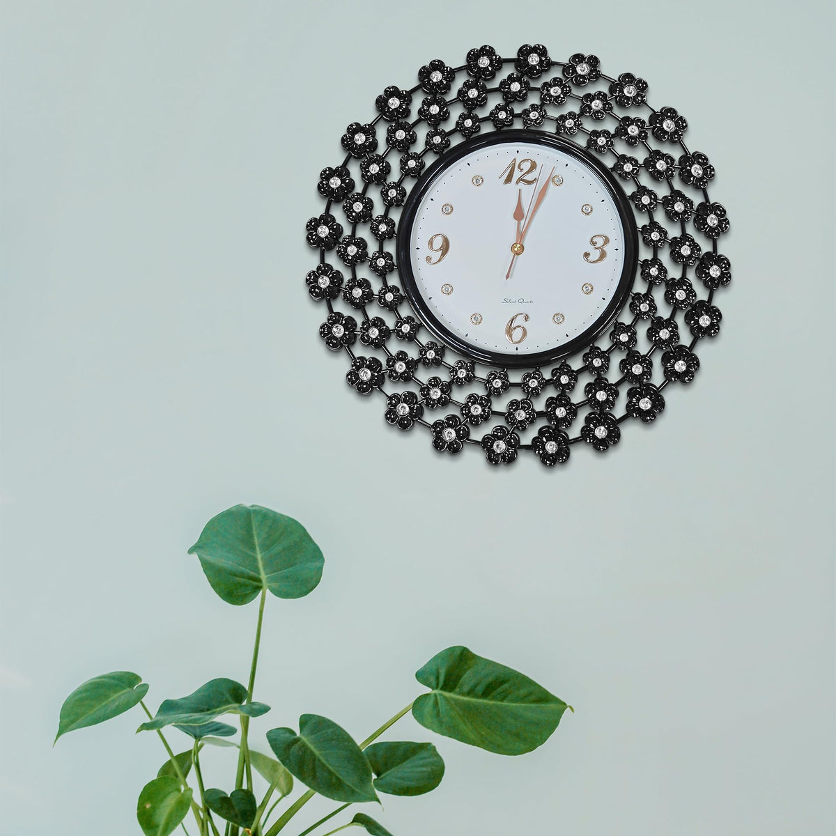 Crystal Flower Wall Clock – 45 cm, Black Metal Frame, Pack of 2 - photo 4